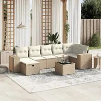 Set Divano da Giardino 8 pz con Cuscini Beige in Polyrattan 3264444