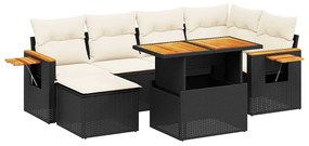 Set divani da giardino con cuscini 7pz nero polyrattan