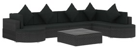 Set divani da giardino 8 pz con cuscini in polyrattan nero