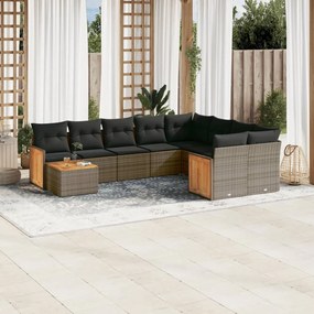 Set divano da giardino 10 pz con cuscini grigio in polyrattan