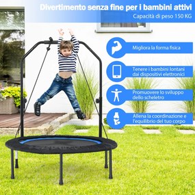 Costway Trampolino pieghevole 101 cm con 2 bande di resistenza, Trampolino con maniglia regolabile in altezza Nero e blu