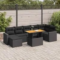 Set Divani da Giardino con Cuscini 8 pz Nero in Polyrattan 3327065