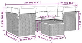 Set divani da giardino 7 pz con cuscini beige in polyrattan