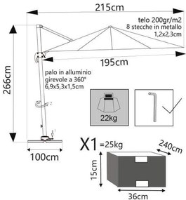 MERIDIES - ombrellone da giardino decentrato 2 x 3 m
