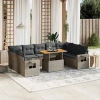 Set Divano da Giardino 10 pz con Cuscini Grigio in Polyrattan 3271900