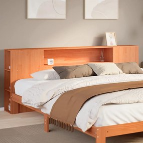 Testiera Con Ripiani Marrone Cera 180 Cm İn Legno Di Pino /