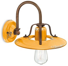 Applique Vintage Country Ferro E Ceramica Giallo 1 Luce E27 25Cm