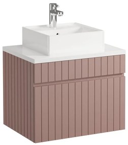 Mobile per bagno sospeso scanalato con lavabo da appoggio 60 cm Rosa - SATARA