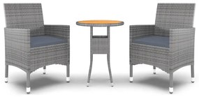 Set da pranzo per giardino 3 pz in polyrattan grigio