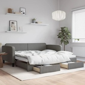 Divano Letto Estraibile Cassetti Grigio Scuro 100x200cm Tessuto /