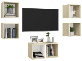 Set porta tv 5 pz bianco e rovere sonoma in truciolato