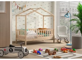 Letto da bambini a forma di casa di colore naturale in pino massiccio con rete inclusa 70x140 cm DALLAS – Vipack