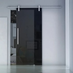 Porta scorrevole reversibile Fumè Traparente in alluminio nero, L 96 x H 215 cm, con binario Ermes