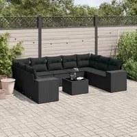 Set Divani da Giardino 10pz con Cuscini in Polyrattan Nero 3255342