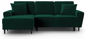 Divano angolare verde allungabile e con contenitore (con penisola a sinistra/con chaise lounge) con rivestimento in velluto Kyoto – Cosmopolitan Design