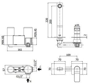 Paffoni Tilt Ti106no70 Miscelatore lavabo Incasso 2 Fori 2 Piastre Bocca 24 cm Nero Opaco