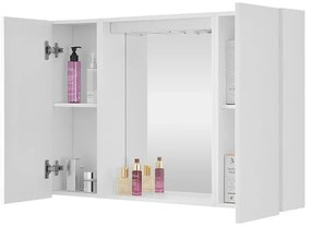 Specchio contenitore 90x60 cm bianco con LED e ripiani interni