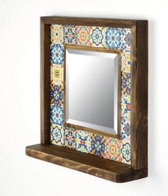 Specchio da parete con mensola con cornice in pietra 32,5x33 cm - Wallity