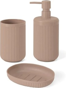 Set accessori bagno 3 pz con dispenser portaspazzolino e portasapone rosa cannettato Arizona