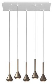 Lampadario Moderno Aygo Metallo Bianco E Bronzo 5 Luci Gu10