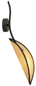 Applique Nordica 1 Luce Lotus In Acciaio Nero E Rattan