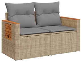 Divano da giardino con cuscini a 2 posti beige in polyrattan