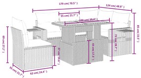 Set divano da giardino 6 pz con cuscini beige in polyrattan