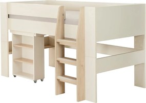 Letto da bambini rialzato beige con contenitore e scrivania rete non inclusa 90x200 cm Studio – Roba