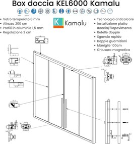 Nicchia doccia 150 cm doppio scorrevole vetro 8mm altezza 200h | KEL6000 - KAMALU
