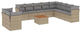 Set divani da giardino 11 pz con cuscini beige in polyrattan