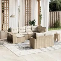 Set Divano da Giardino 10 pz con Cuscini Beige in Polyrattan 3228898