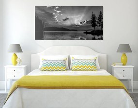 Quadro su tela – Riflesso del lago di montagna in bianco e nero