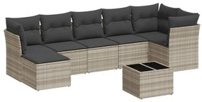 Set divano da giardino 8pz con cuscini grigio chiaro polyrattan