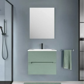 Mobile bagno sospeso 60 verde cannettato 2 cassetti lavabo e specchio Rigo