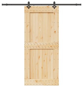 Porta Scorrevole Con Set Hardware 100x210cm Legno Massello Pino /