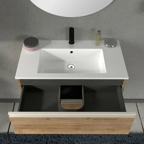 Mobile bagno sospeso 80 cm rovere miele con lavabo e specchio Master