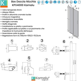 Doccia 130cm con anta battente + 2 fissi laterali KPX6000 - KAMALU