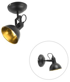 Faretto nero con oro 1 luce inclinabile e girevole - Tommy