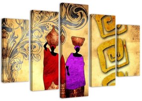 Quadro su tela 5 pannelli Dipingere l'Africa Donne colorate
