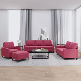 Set Di Divani 4 Pz Con Cuscini Rosso Vino İn Velluto /