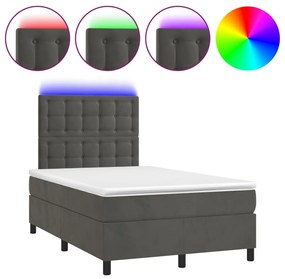 Letto a molle con materasso e led grigio scuro 120x200 cm