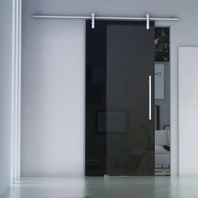 Porta scorrevole Cristal Satinato Fumé in alluminio nero, L 86 x H 215 cm, con binario Ermes Sinistra