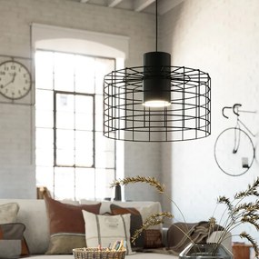 Lampadario Industrial Milligan Medio 1 Luce Acciaio Nero E Bianco