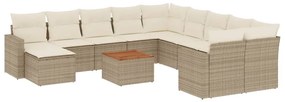 Set divani da giardino 12 pz con cuscini beige in polyrattan