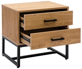 Comodino con 2 cassetti finitura legno chiaro rovere e metallo nero L50 cm LOVATO