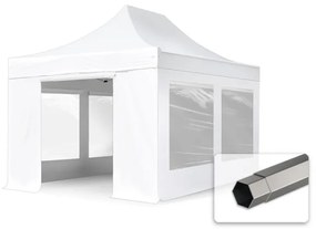 TOOLPORT 3x4,5 m gazebo pieghevole PVC ignifugo con laterali (finestre panoramiche), PREMIUM acciaio, bianco - (600118)