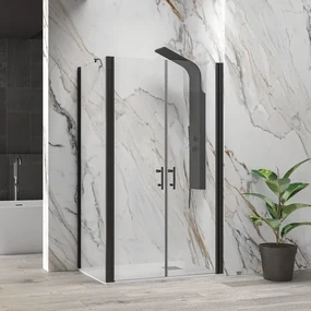Kamalu - Box doccia 80x120 nero apertura saloon altezza 200h | KS2800AS