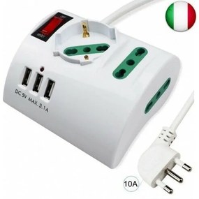 Trade Shop - Multipresa Elettrica Da Scrivania Tavolo Con 3 Presa 3 Usb Bianco Shuko Bipasso
