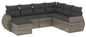 Set divani da giardino 7 pz con cuscini grigio in polyrattan