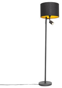 Lampada da terra nera con interno dorato e luce di lettura - Jelena